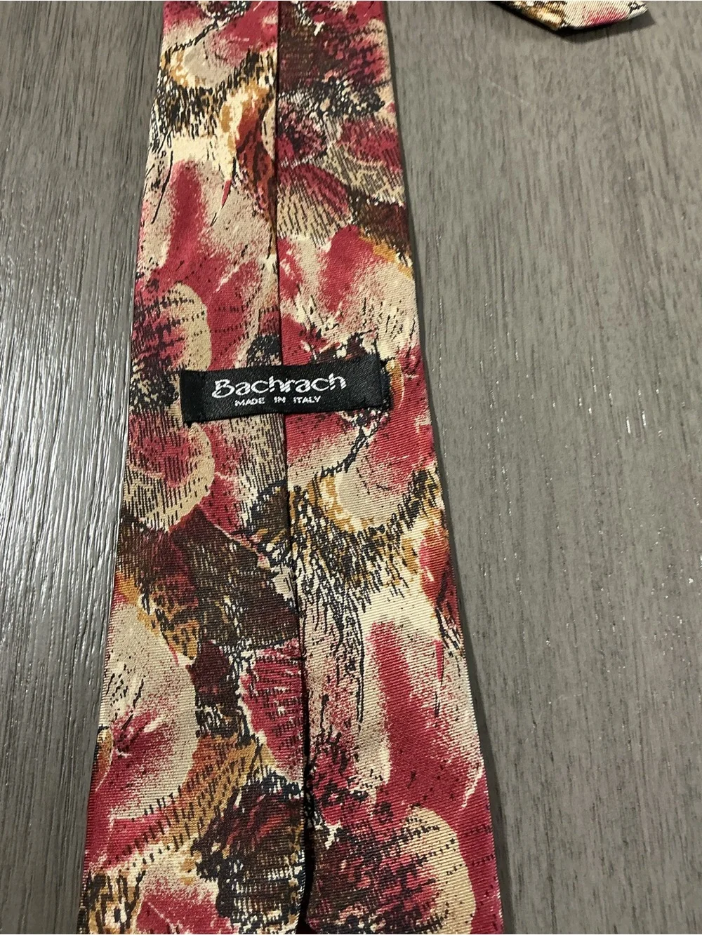 VTG Bachrach Italy 100% Silk Tie Abstract Floral Art Burgundy Brown